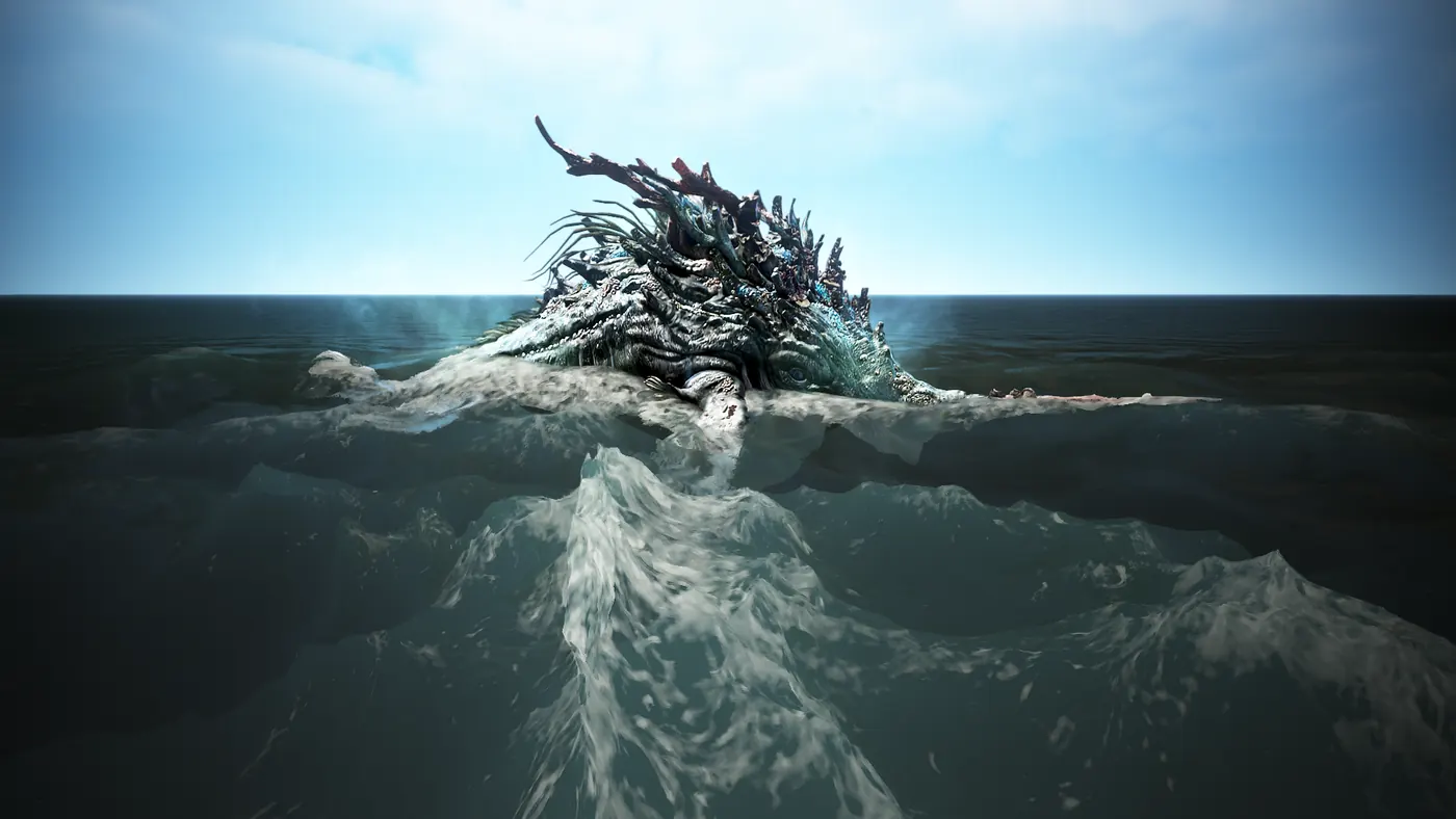 The Lyngbakr surfacing in the Great Ocean